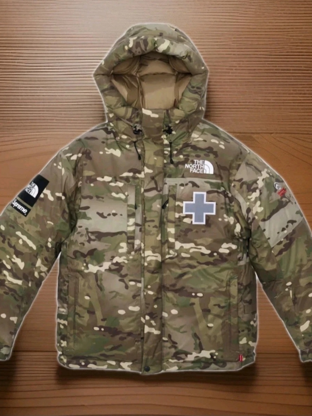 The North Face Camo Puffer Jacket with Cross Patch